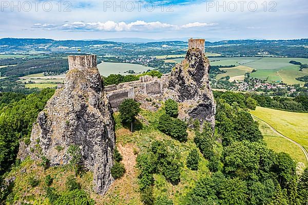 Aerial of Trosky castle, Bohemian paradise