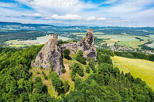 Aerial of Trosky castle, Bohemian paradise