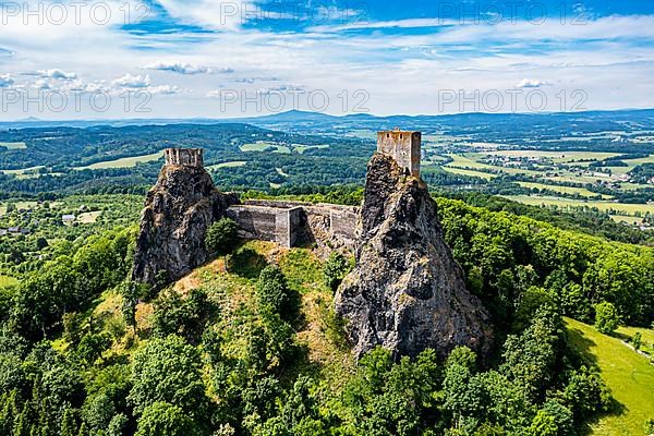 Aerial of Trosky castle, Bohemian paradise