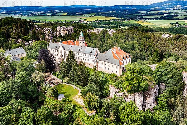 Aerial of Hruba Skala castle, Bohemian paradise