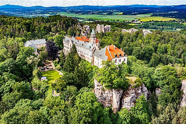 Aerial of Hruba Skala castle, Bohemian paradise