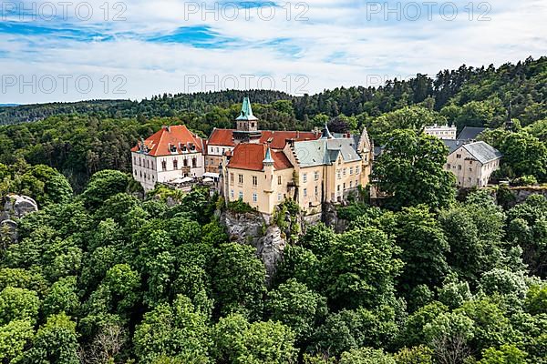 Aerial of Hruba Skala castle, Bohemian paradise