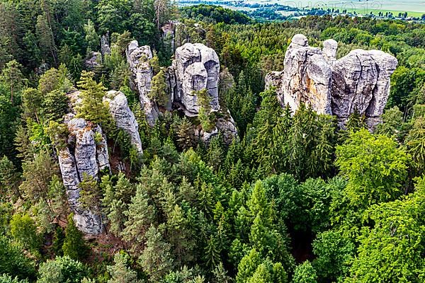 Aerial of Rock town Hruba Skala, Bohemian paradise