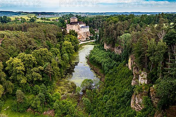 Aerial of Kost castle, Bohemian paradise