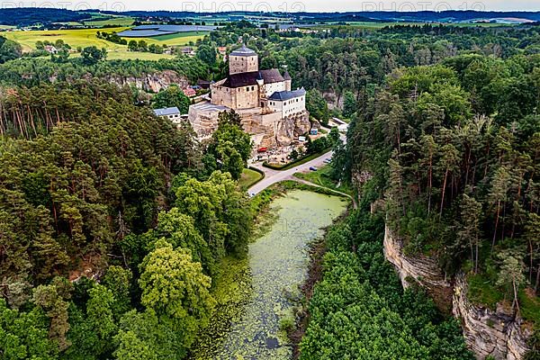 Aerial of Kost castle, Bohemian paradise