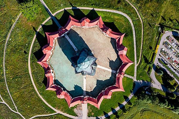 Aerial of the Unesco site Pilgrimage Church of Saint John of Nepomuk, Czech Republic