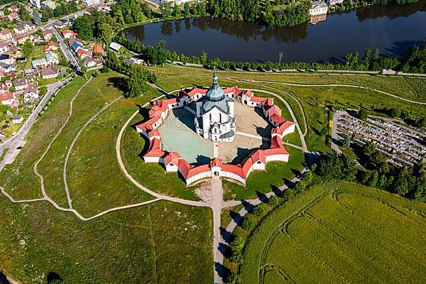 Aerial of the Unesco site Pilgrimage Church of Saint John of Nepomuk, Czech Republic