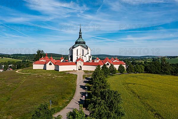 Aerial of the Unesco site Pilgrimage Church of Saint John of Nepomuk, Czech Republic