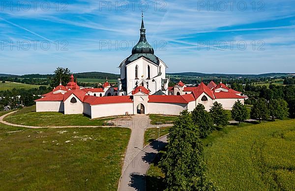 Aerial of the Unesco site Pilgrimage Church of Saint John of Nepomuk, Czech Republic