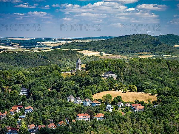 View of Eisenach from Wartburg Castle with fraternity monument, Eisenach