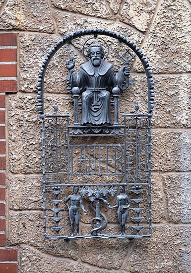 Wrought-iron motif on the wall of the Antiquarian Bookshop at the Bach House, the birthplace of Johann Sebastian Bach