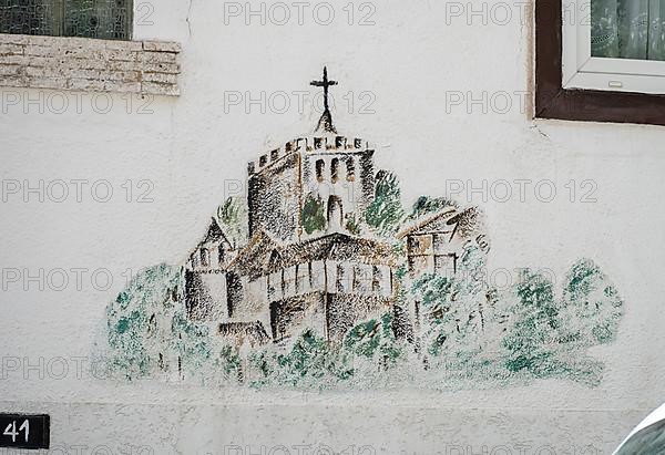 Wall painting of the Wartburg on a house facade, Eisenach