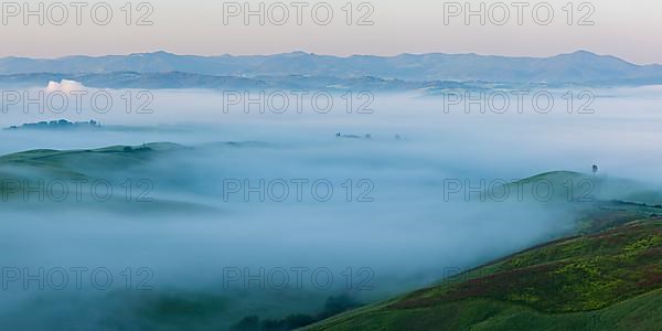 Landscape at sunrise around Volterra, province of Pisa