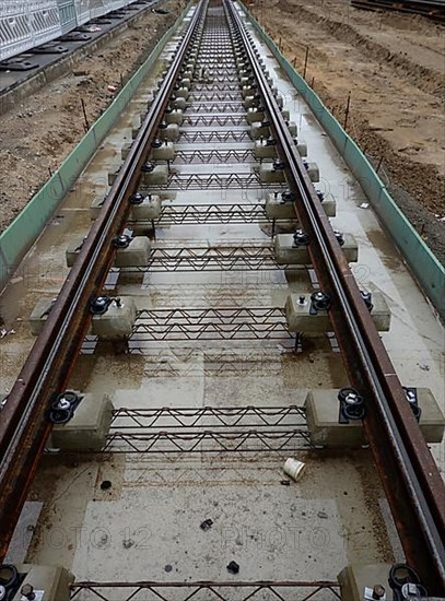 Newly laid rails for the continuation of the M10 tramway, Turmstrasse