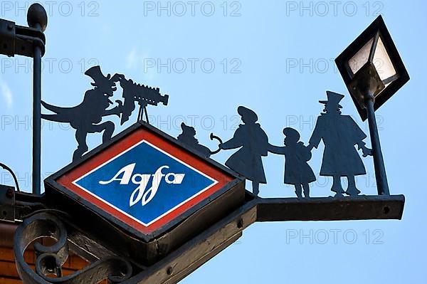 Nose plate with old Agfa logo and photographer figure, Nesselwang