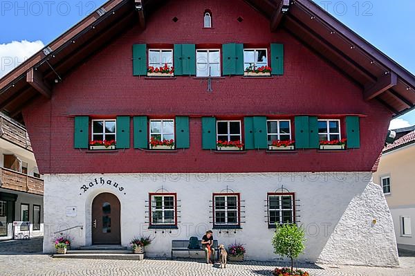 Town hall with red shingle facade, Nesselwang