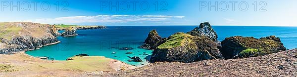 Panorama over Kynance Cove Mermaid Pool and Cliffs, Cornwall