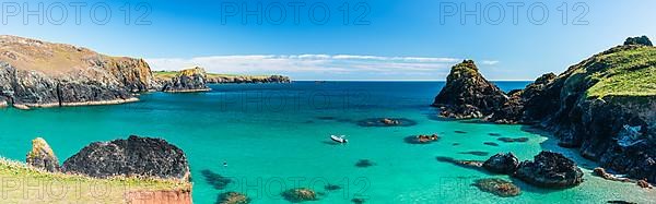 Panorama over Kynance Cove Mermaid Pool and Cliffs, Cornwall