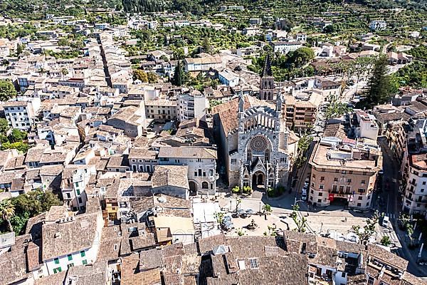 Aerial view, old town of Soller