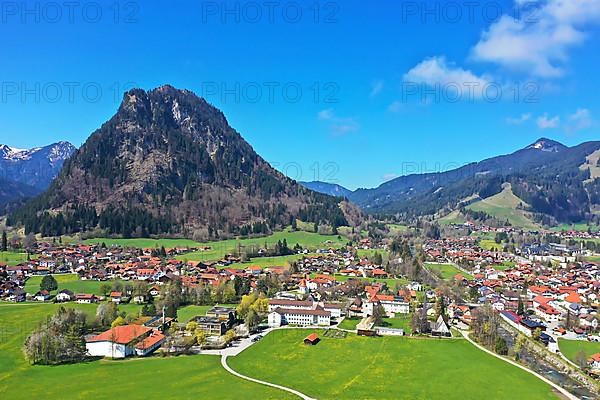Aerial view of Pfronten in fine weather. Allgaeu, Alps