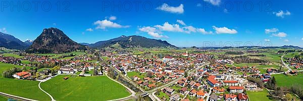 Aerial view of Pfronten in fine weather. Allgaeu, Alps