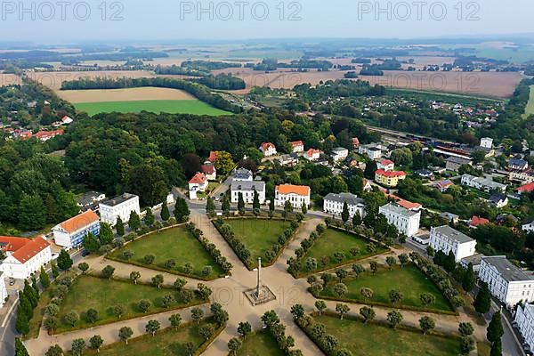 Aerial panorama over Putbus showing the Circus with Obelisk, Ruegen