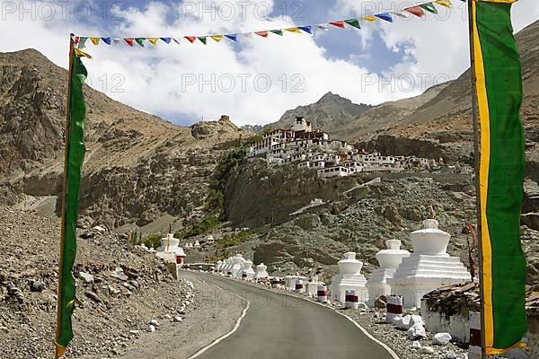 Choerten on the way to Diskit Monastery or Deskit Gompa, Hunder