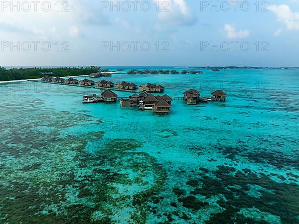 Aerial view, Gili Lankanfushi with water bungalows