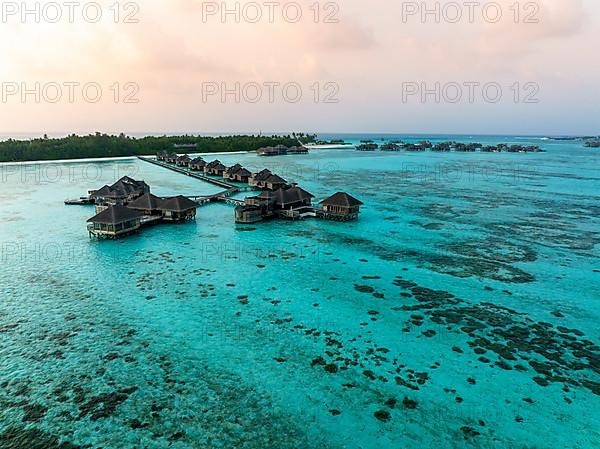 Aerial view, Gili Lankanfushi with water bungalows