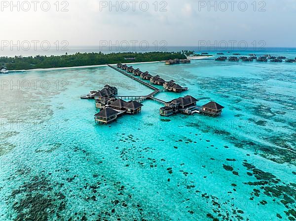 Aerial view, Gili Lankanfushi with water bungalows