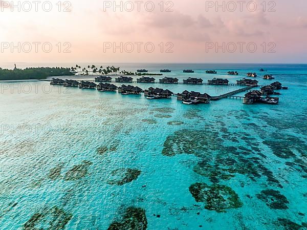 Aerial view, Gili Lankanfushi with water bungalows