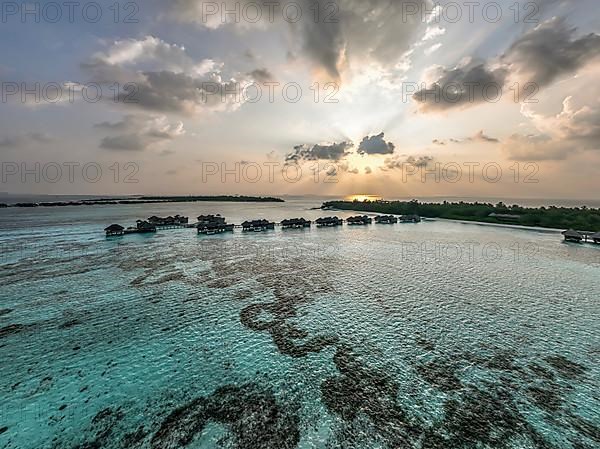 Aerial view, Gili Lankanfushi with water bungalows