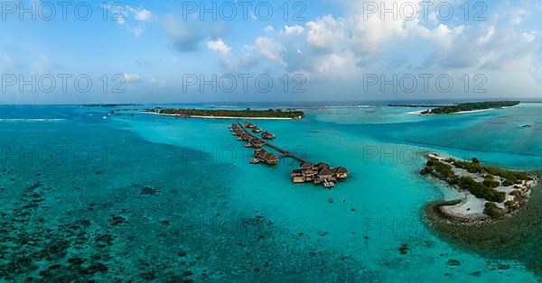 Aerial view, Gili Lankanfushi with water bungalows