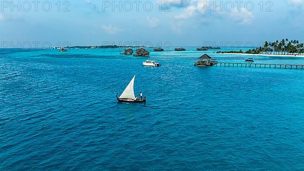 Aerial view, Gili Lankanfushi with water bungalows