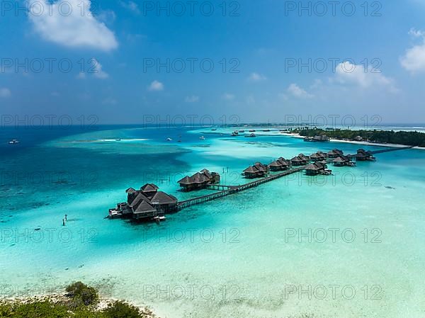 Aerial view, Gili Lankanfushi with water bungalows