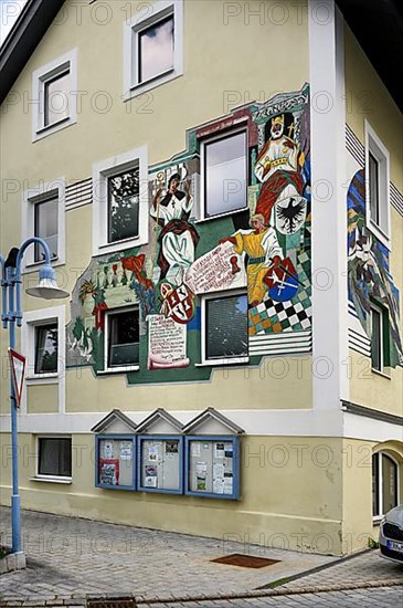 Wall painting by Arnulf Heimhofer 1984, Buchenberg Town Hall. Bavaria