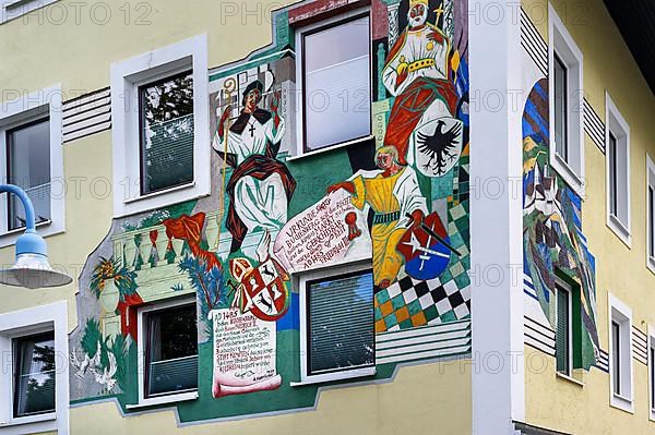 Wall painting by Arnulf Heimhofer 1984, Buchenberg Town Hall. Bavaria