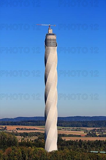 Test tower for lifts in Rottweil under a cloudless blue sky. Rottweil, Freiburg