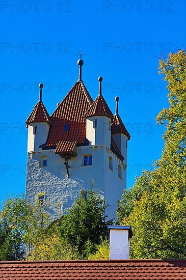 The Fuenfkopfturm of Kaufbeuren in fine weather. Kaufbeuren, Swabia