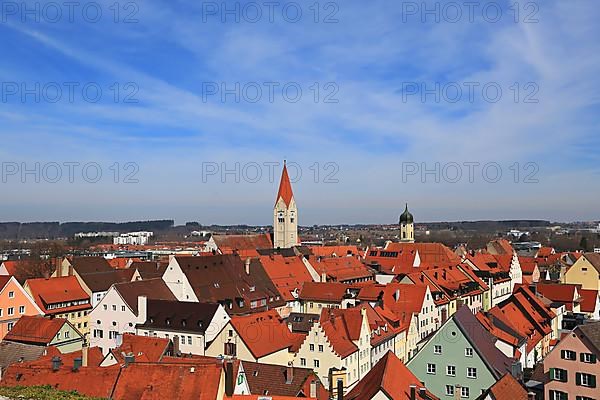 Panoramic view of Kaufbeuren in fine weather. Kaufbeuren, Swabia