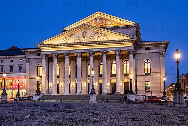 Bavarian State Opera, National Theatre at dusk on Max-Joseph-Platz