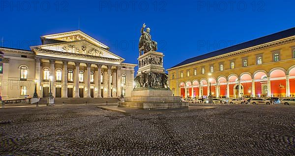 Bavarian State Opera, National Theatre at dusk on Max-Joseph-Platz