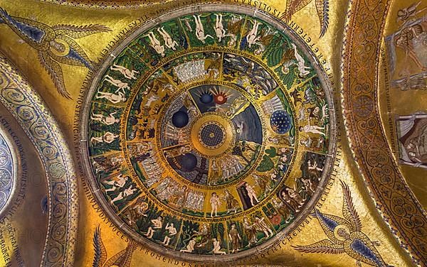 Gold mosaics in the domes of the vestibule of St Mark's Basilica, Venice