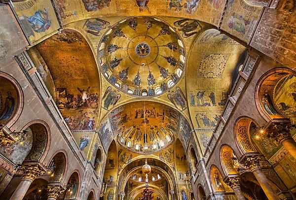 Gold mosaics in the domes of the vestibule of St Mark's Basilica, Venice