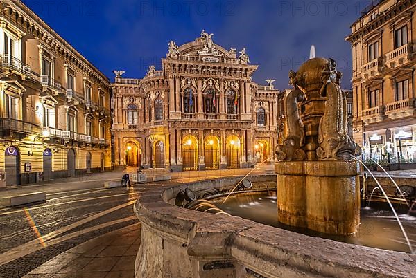 Teatro Massimo Bellini Opera House in the Old Town in the Evening, Catania