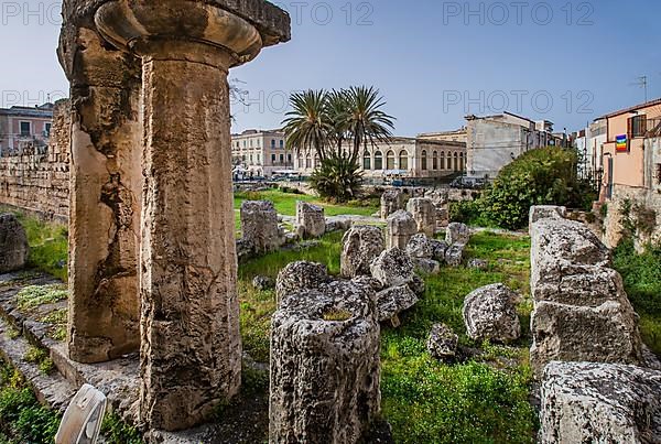 Greek temple of Apollo at the entrance to the old town, Syracuse