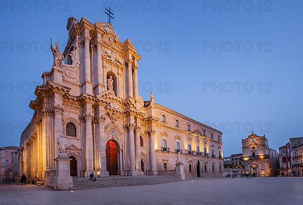 Cathedral square with the cathedral at dusk, Syracuse