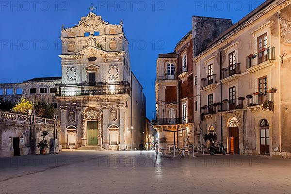 Church of Santa Lucia alla Badia in the Cathedral Square at dusk, Syracuse