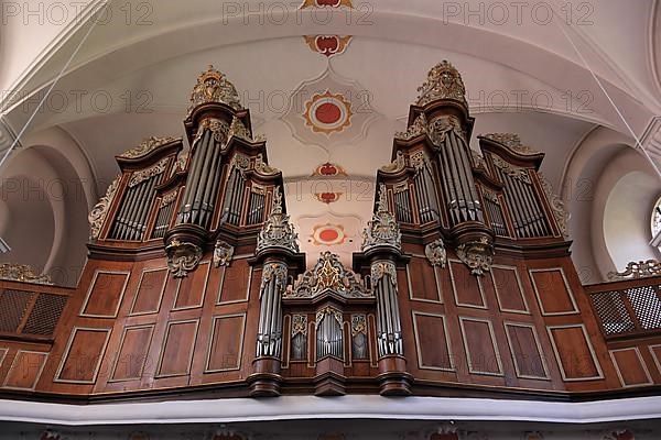 Interior of the monastery church with view of the organ, Franziskanerkloster Frauenberg