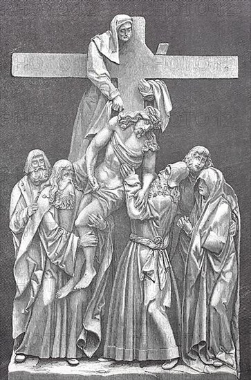 The Deposition of Christ from the Cross is the scene depicted in art from the accounts of the Gospels in which Joseph of Arimathea and Nicodemus remove Christ from the cross after his crucifixion, here a relief from the church of Seligenstadt